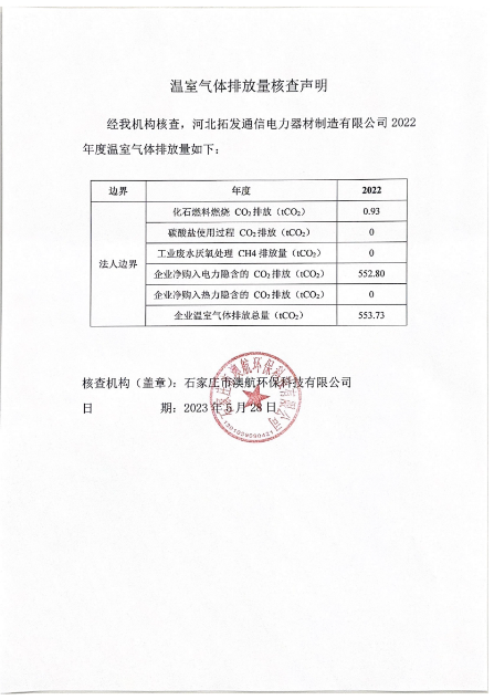 溫室氣體排放量核查聲明